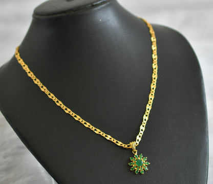 Gold tone 18 inches chain with emerald stone flower pendant dj-47139