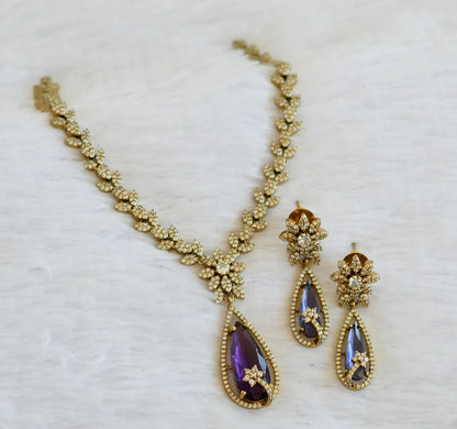 Antique cz-purple thilak stone leaf necklace set dj-49428