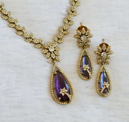 Antique cz-purple thilak stone leaf necklace set dj-49428