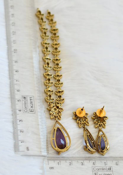 Antique cz-purple thilak stone leaf necklace set dj-49428