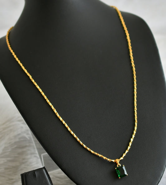 Gold tone 24 inches chain with green block stone pendant dj-47151