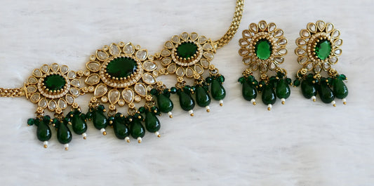 Antique cz-green beaded flower victorain choker necklace set dj-49423