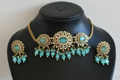 Antique cz sea green beaded flower victorian choker necklace set dj-49420