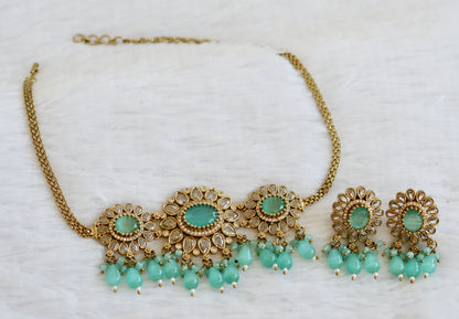 Antique cz sea green beaded flower victorian choker necklace set dj-49420