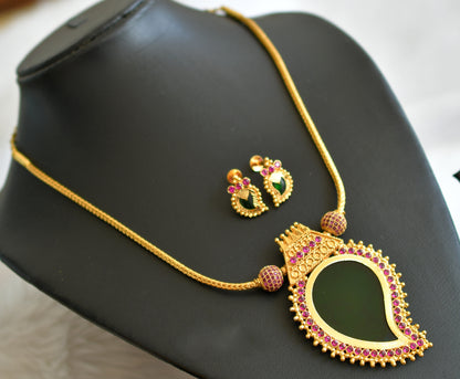 Gold look alike green stone mango kodi Kerala style necklace set dj-34117