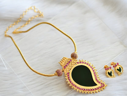 Gold look alike green stone mango kodi Kerala style necklace set dj-34117