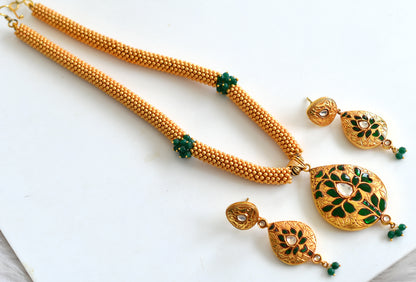 Matte finish green kundan jadau heavy necklace set dj-13103