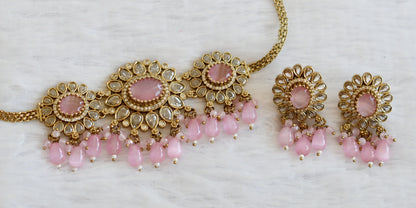 Antique cz-baby pink beaded flower victorian choker necklace set dj-49421