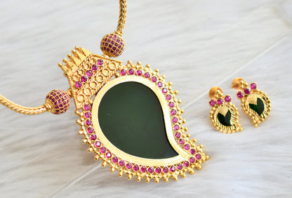 Gold look alike green stone mango kodi Kerala style necklace set dj-34117