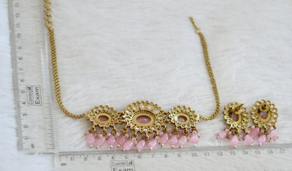 Antique cz-baby pink beaded flower victorian choker necklace set dj-49421