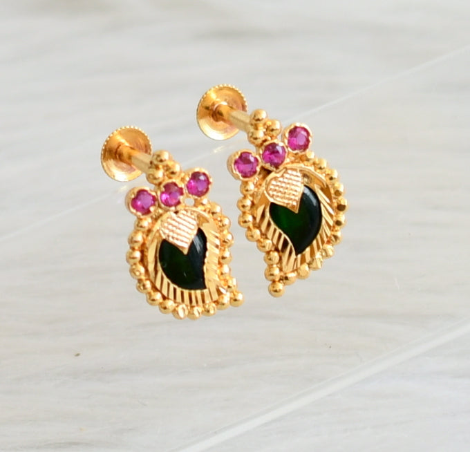 Gold look alike green stone mango kodi Kerala style necklace set dj-34117