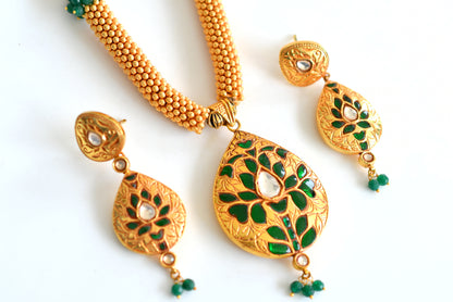 Matte finish green kundan jadau heavy necklace set dj-13103