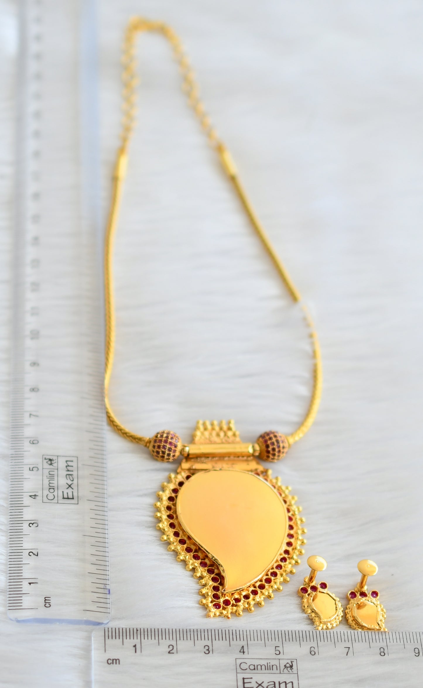 Gold look alike green stone mango kodi Kerala style necklace set dj-34117