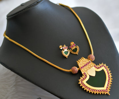 Gold tone pink-green palakka Kodi Necklace set dj-35568