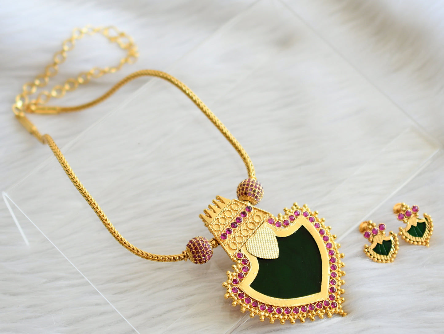 Gold tone pink-green palakka Kodi Necklace set dj-35568