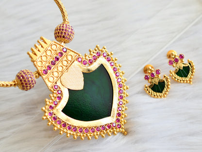 Gold tone pink-green palakka Kodi Necklace set dj-35568