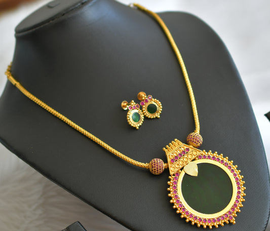 Gold tone green round Kerala style designer necklace set dj-35569
