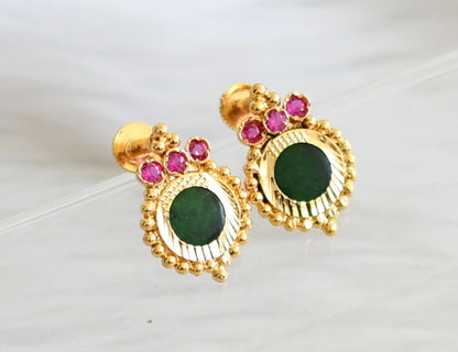 Gold tone green round Kerala style designer necklace set dj-35569