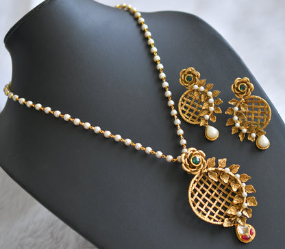 Antique gold tone replica green-pearl flower necklace set dj-44235