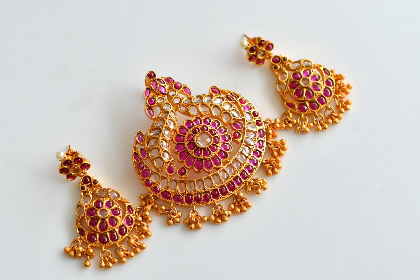 Matte Finish Kundan-real Kemp Peacock Pendant Set -dj14526