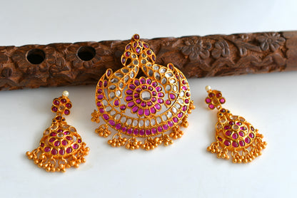 Matte Finish Kundan-real Kemp Peacock Pendant Set -dj14526