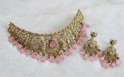 Antique cz-baby pink beaded elephant victorian choker necklace set dj-49449