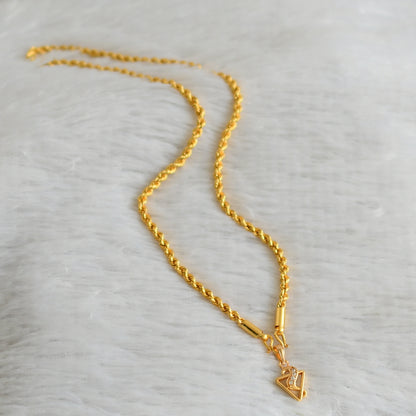 Gold tone 18 inches rope chain with white stone pendant dj-47606