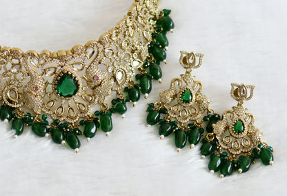 Antique cz-green beaded elephant victorian choker necklace set dj-49446