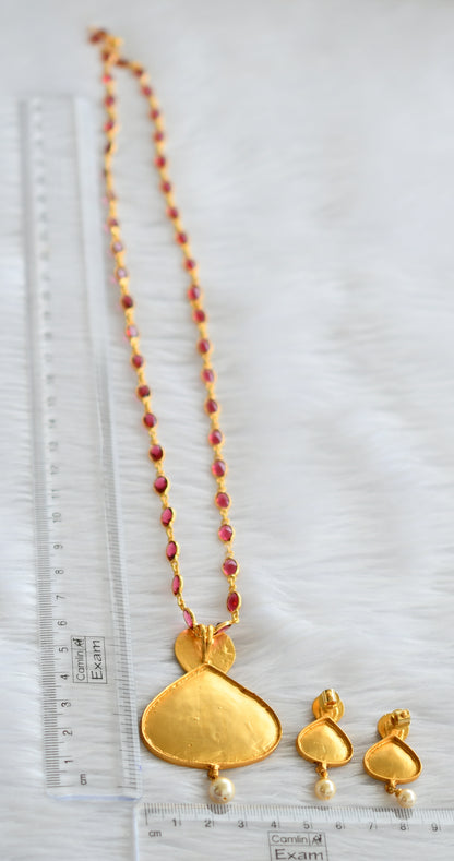 Antique gold tone magenta pink stone chain replica necklace set dj-44242