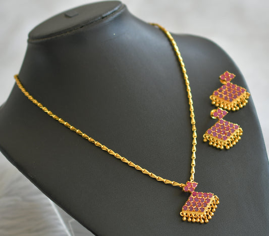 Gold tone kerala style 18 inches chain with ruby pathakkam pendant set dj-44924