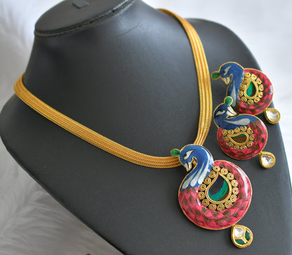 Antique gold tone replica meenakari peacock feather necklace set dj-44245