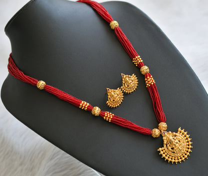 Matte finish kemp stone lakshmi red beaded haar set dj-45971