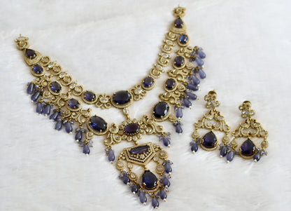 Antique cz-purple stone peacock double layer victorian necklace set dj-49456