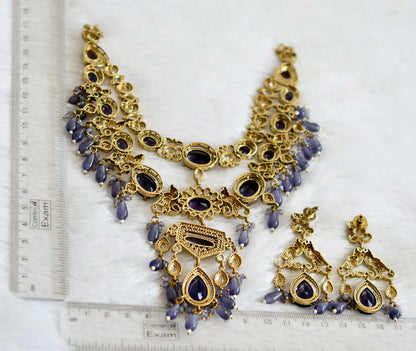 Antique cz-purple stone peacock double layer victorian necklace set dj-49456