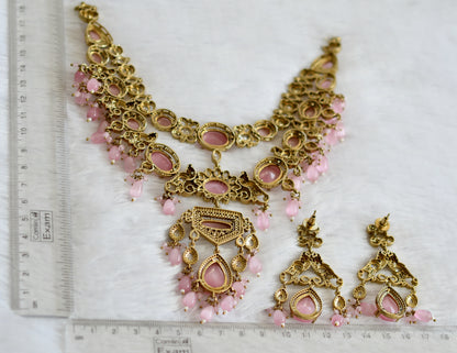 Antique cz-baby pink peacock double layer victorian necklace set dj-49457