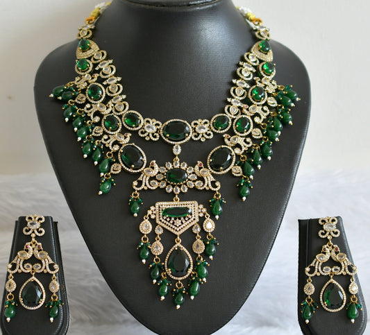 Antique cz-bottle green peacock double layer victorian necklace set dj-49458