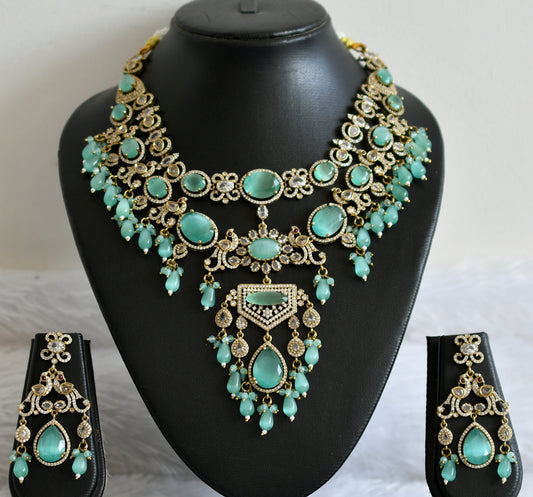 Antique cz-sea green peacock double layer victorian necklace set dj-49460