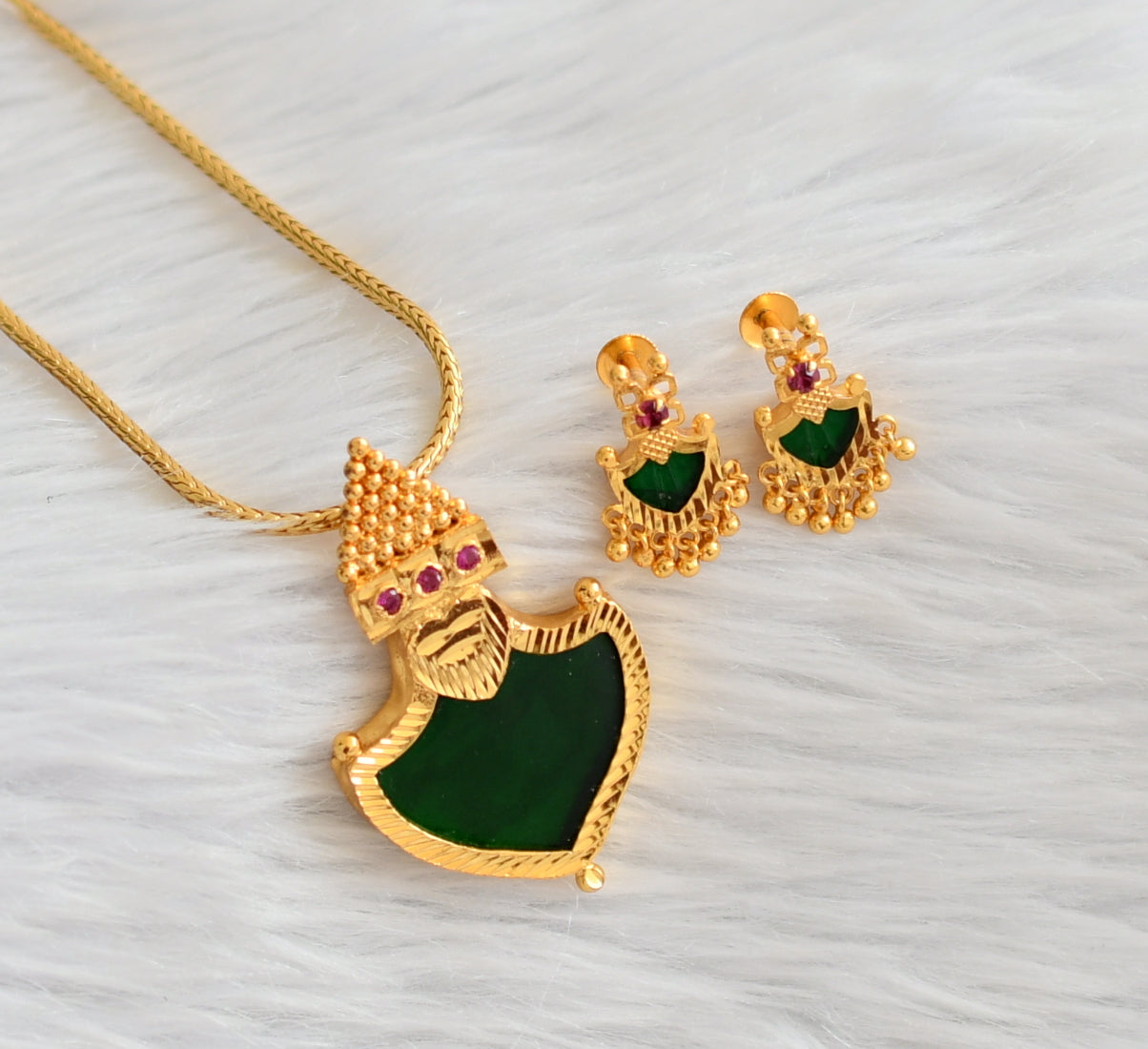 Gold tone kerala style  pink-green palakka necklace set dj-33029