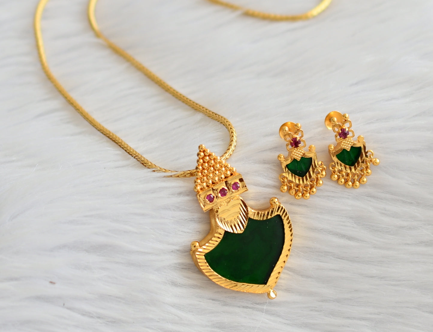 Gold tone kerala style  pink-green palakka necklace set dj-33029