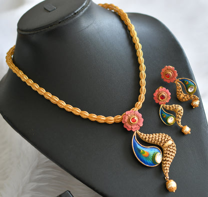 Antique gold tone replica meenakari peacock necklace set dj-44246