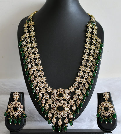 Antique cz-green beaded peacock-flower double layer victorian short haar set dj-49461
