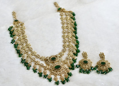 Antique cz-green beaded peacock-flower double layer victorian short haar set dj-49461