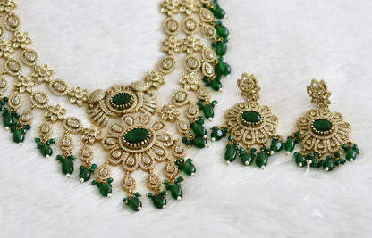 Antique cz-green beaded peacock-flower double layer victorian short haar set dj-49461