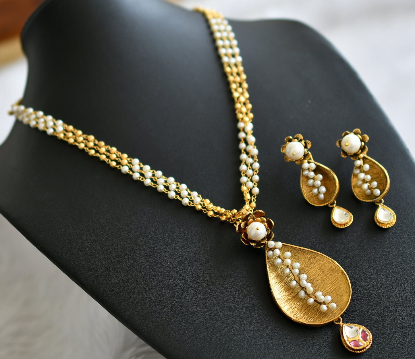 Antique gold tone replica pearl necklace set dj-44239