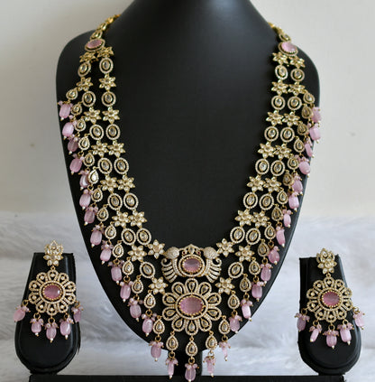 Antique cz-baby pink beaded peacock-flower double layer victorian short haar set dj-49463