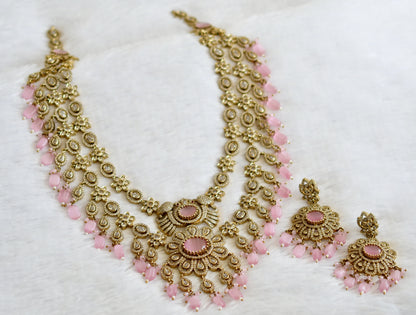 Antique cz-baby pink beaded peacock-flower double layer victorian short haar set dj-49463