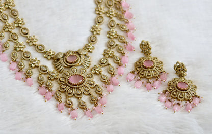 Antique cz-baby pink beaded peacock-flower double layer victorian short haar set dj-49463