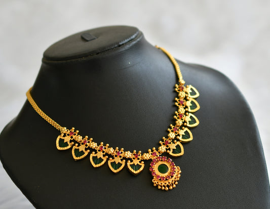 Gold tone kerala style pink-green palakka necklace dj-46000