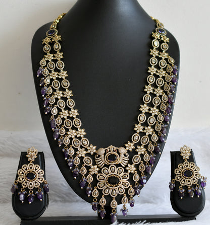 Antique cz-purple beaded peacock-flower double layer victorian short haar set dj-49464