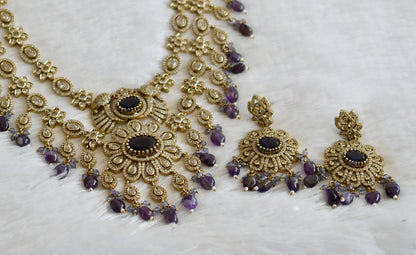 Antique cz-purple beaded peacock-flower double layer victorian short haar set dj-49464